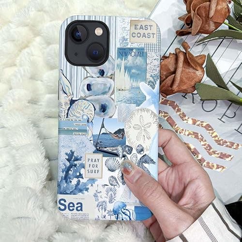 Generic Compatible with for iPhone 15,Vintage Seashell Ocean Blue Collage Phone Case for Girl Women Boy Men,Scratch Resistant Shockproof Cover Case for iPhone 15 - Vintage Seashell Ocean Blue Collage - iPhone 15 thumbnail 5