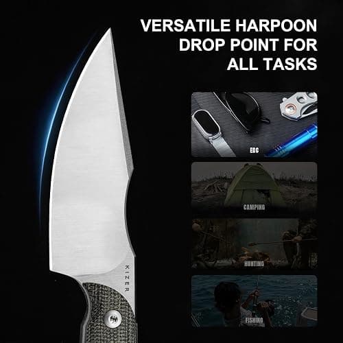Kizer Mini Harpoon Fixed Blade Knife with Sheath, AEB-L Blade Hunting Knife with Micarta Handle, Camping Fixed Blade Small EDC knives for Hiking, Survival 1040SM2 thumbnail 6