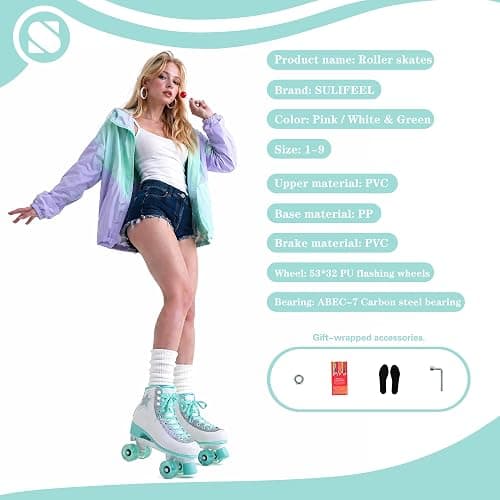 SULIFEEL Roller Skates for Girls and Women, Rhinestone Star Skates with High Top and Motion Light Up Wheels for Indoor and Outdoor Use thumbnail 5