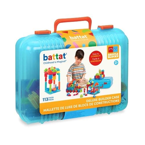 Battat – Bristle Blocks – STEM Interlocking Building Blocks – 113 Pieces Playset – Reusable Storage Case – Developmental Toys for Toddlers & Kids – Deluxe Builder Case – 2+ Years - Image 1