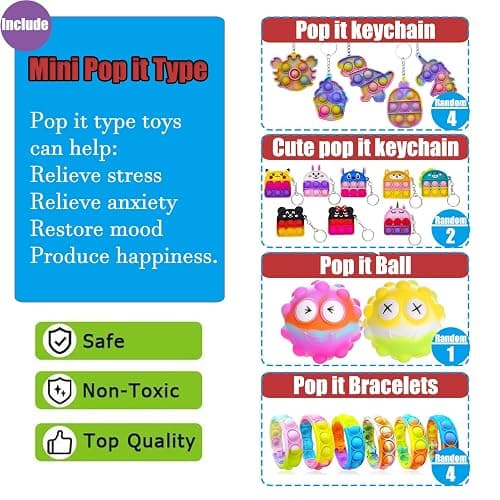 109 PCS Premium Party Favors Toys for Kids,Assortment Mini Pop Fidget it Toys for All Ages Kids,Classroom Prizes,Treasure Chest, Prize Box Toys, Goody Bag Fillers,Carnival Prizes for Boys Girls 4-10 thumbnail 3