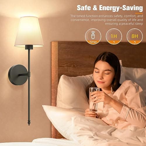 NIORSUN Battery Operated Wall Sconce Set of 2,Black Rechargeable Wall Lights with 10400mAh Dimmable Bulbs and Remote,10 Colors Wireless Wall Lamps for Bedroom Living Room Hallway Decor thumbnail 6
