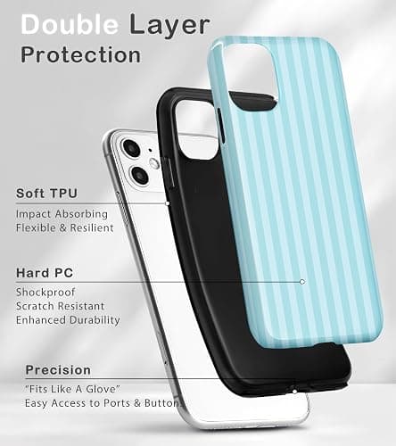 Amzfield for iPhone 12/12 Pro Cute Striped Phone Case, Teal | Stripes Phone Case, Summer Aesthetic Design for Women Girls Fall Chic Girly Pretty Dual Layer Hybrid Protection Elegant thumbnail 3