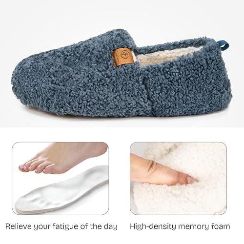 EverFoams Women’s Soft Curly Full Slippers Memory Foam Lightweight House Shoes Cozy Loafer with Polar Fleece Lining thumbnail 4