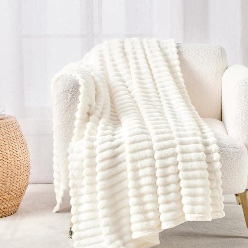 BOURINA Flannel Fleece Throw Blanket Lightweight Cozy Plush Microfiber Fleece Throw,White 60x80 inches thumbnail 2