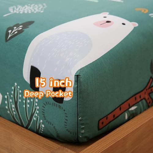 JSD Green Forest Animals Kids Sheet Set Full Size, 4 Piece Woodland Printed Microfiber Bed Sheets Deep Pocket thumbnail 5