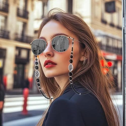 BILIONE Obsidian Glasses Chains, Boho Beaded Eye Glasses Holders around Neck, Gothic Stone Eyeglasses Necklace for Women, Men thumbnail 6