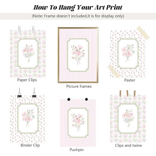 Pink Floral Wall Art Nursery Flower Canvas Wall Decor Baby Girl Wildflower Pictures Aesthetic Striped Botanical Poster Prints Pink Green Floral Painting Artwork for Girl Room 12x16 Inch Unframed 3Pcs thumbnail 7