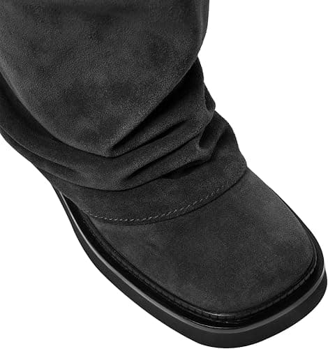 ClassicSter Slouch Fold Over Boots for Women Knee High Moto Boots Low Heel Sloucy Motorcycle Shoes Comfortable Mid Calf Boot thumbnail 4