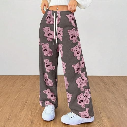 Womens Fuzzy Plush Pajama Pants Cute Bear Graphic Teddy Pj Bottoms Warm Fluffy Fleece Lounge Sleepwear with Pockets thumbnail 3