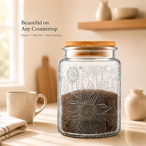 ANSQU 2 Pack Vintage Glass Storage Jars with Lids, 23.7oz Decorative Jars | Airtight Coffee Canisters, Glass Food Storage Containers for Tea Candy Sugar Cookie, Cute Jars thumbnail 2