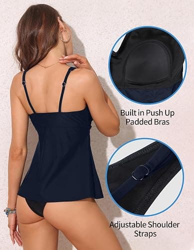 Charmo Womens Tankini Tops Only Push Up Bra Swimsuit Top UPF50+ Adjustable Straps Swimming Costume thumbnail 5