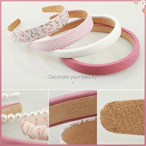 DOXISHRUKY Headbands for Women Girls, 7pc Set - Non Slip Floral Padded Headbands Cute Pearl Headband for Girls Vintage Wide Headband thumbnail 3