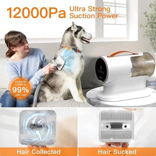 AIRROBO Dog Grooming Vacuum Kit,12000Pa Strong Pet Vacuum for Shedding,Grooming Hai,Quiet,PG100,2L Large Capacity thumbnail 2