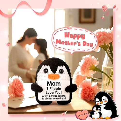 Christmas Birthday Gifts for Mom from Daughter Son, Handmade Crochet Mini Penguin Mom Gifts for Birthday Mama Mother in Law Bonus Step, Funny I Love You Stocking Stuffers for Moms Small Cute Decor thumbnail 9