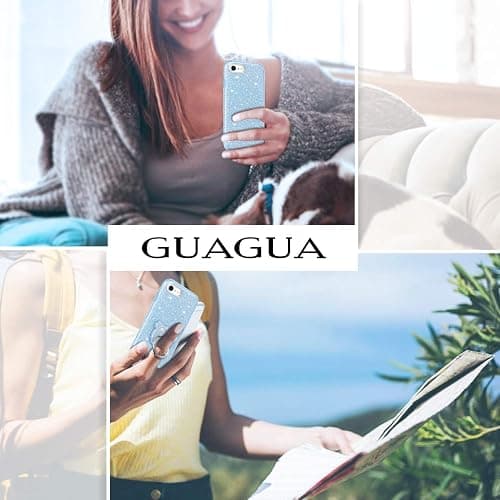 GUAGUA Compatible with iPhone SE 2022/2020 Case, iPhone 8/7 Case 4.7 Inch Glitter Sparkle Bling Cover for Girls Women with Extra Ring Kickstand Slim Protective Case for iPhone SE 3rd/2nd, Blue thumbnail 6
