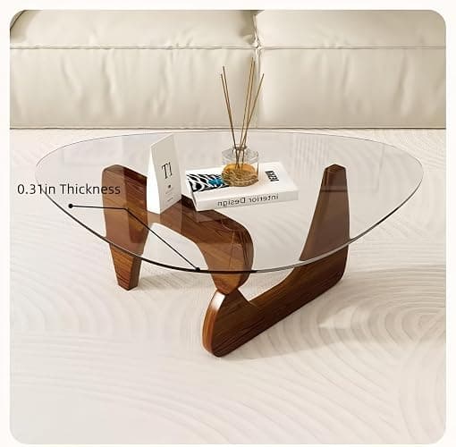 Modern Glass Coffee Table for Living Room, Small mid Century Coffee Table, Stylish Coffee Tables Suitable for Bedroom Living Room Reception Office Tables (Walnut, Small) thumbnail 5