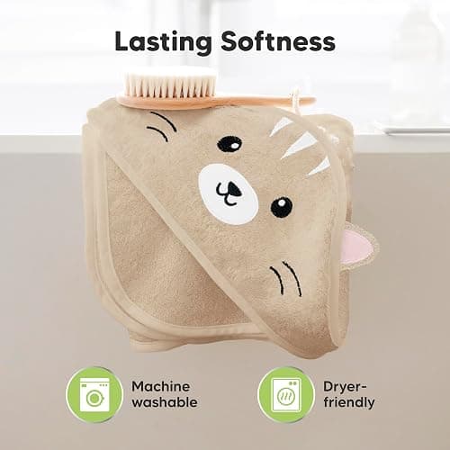 KeaBabies Hooded Baby Towel for Newborn - Viscose Derived from Bamboo Large Baby Bath Towels with Hood for Boys, Girls, Toddler, Extra Absorbent & Soft Newborn Bath Essentials (Cat, Petite) thumbnail 6