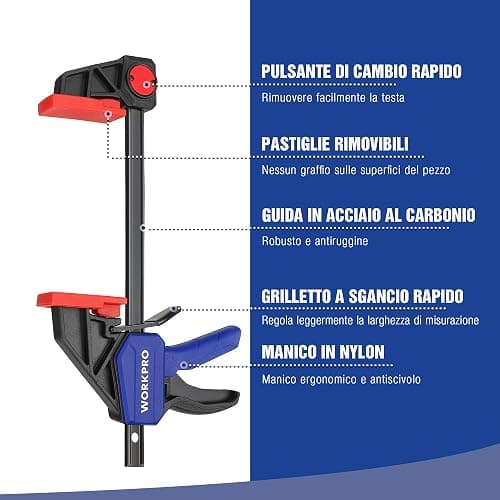 WORKPRO Morsetti da Falegname 2 Pezzi, Set di Morsetti per Legno | a sgancio rapido da 150 mm per Serraggio e Allungamento, Morsetti a Barra 68 kg, Fissaggio del Legno con una Sola Mano thumbnail 4