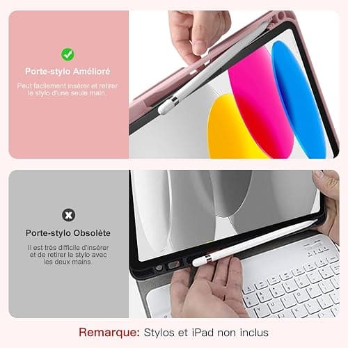 Vobafe Coque Clavier pour iPad A16 11/10 Ème Generation (11 Pouces 2025/10.9 Pouces 2022), Étui Keyboard 7 Couleurs Rétroéclairées avec Porte Crayon, AZERTY Layout pour iPad 10eme/11eme, Rose Clair thumbnail 6