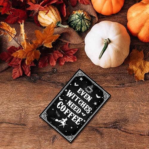 Funny Black Gothic Decor Even Witches Need Coffee Metal Signs for Coffee Bar Gothic Kitchen Accessories Halloween Decor 8 x 12 Inch thumbnail 6