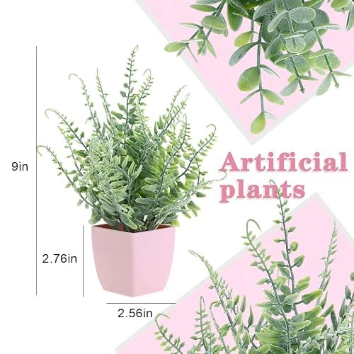 summer flower 2 Pack Small Fake Plants in Pink Pot Artificial Plant Eucalyptus Faux Potted Greenery Wheal Grass for Home Decor Indoor Bathroom Office Desk Shelf Bedroom Kitchen Cabinet Decorations thumbnail 3