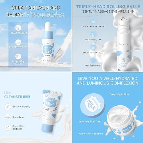 Milk Skin Care Sets & Kits - Teenage Girls Gifts - Milk Skincare Set for Teen Skincare - Gifts For Women - Travel Skincare Set Daily Face Care - Deep Hydrating Smoothing 23PCS thumbnail 4