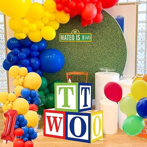 Zliisang 3pcs 2nd Birthday Balloon Box Set - Cartoon Street Party Number Blocks - 6x BOX - Red, Green, Yellow thumbnail 6