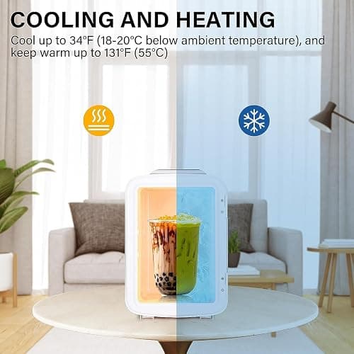 Simple Deluxe Mini Fridge, 4L/6 Can Portable Cooler & Warmer Freon-Free Small Refrigerator, Provide Compact Storage for Skincare, Beverage, Food, Cosmetics, for Bedroom, Office, Dorm, White thumbnail 5