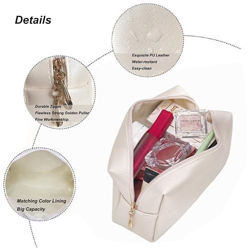 PU Leather Cosmetic Bag for Women Minimalism Makeup Bag for Daily Use Portable Storage Purse Small Neat Cosmetic Pouch Water-Resistant Toiletry Bag for Travel（Light Pink） - Pink Glitter thumbnail 5
