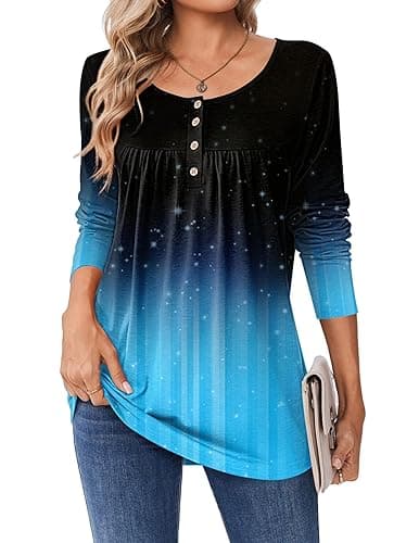 Zeagoo Long Sleeve Shirts for Women Fall Fashion Dressy Casual Blouses Trendy Pleated Tunic Tops for Leggings 2025 thumbnail 3