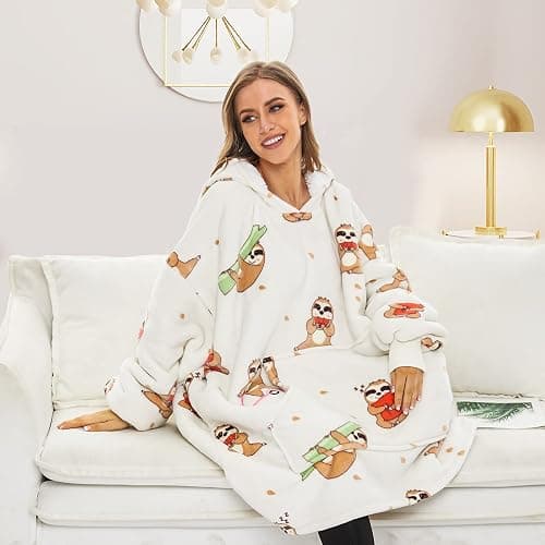 THREE POODLE Wearable Blanket Hoodie for Women, Oversized Sherpa Sweatshirt Blanket for Adults Men, Cozy Sloth Hooded Blankets, Gifts for Teen Girls Women Mom Sister thumbnail 7