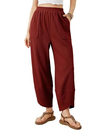 Xiaoxuemeng Womens Baggy Wide Leg Pants Casual Elastic Waisted Palazzo Harem Pants with Pockets - Image 1