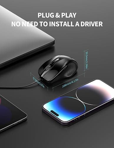 TECKNET USB Wired Mouse, 6-Button Corded Computer Mouse with 4 Adjustable DPI, Optical Computer Mice with Ergonomic Design and 5FT Cord for Laptop, Chromebook, PC, Desktop, Mac, Notebook-Black thumbnail 3