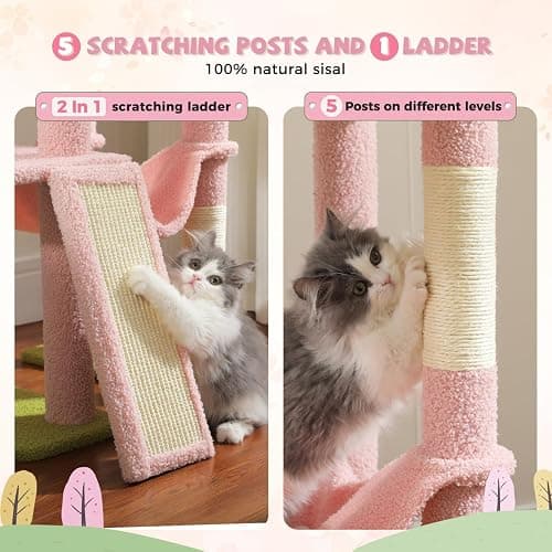 PAWZ Road Pink Cat Tree, Floor to Ceiling Cat Tower with Adjustable Height(85-112 Inches), 7 Tiers Climbing Activity Center with Cozy Hammocks, 5 Platforms and Scratching Posts for Indoor Cats-Pink thumbnail 4