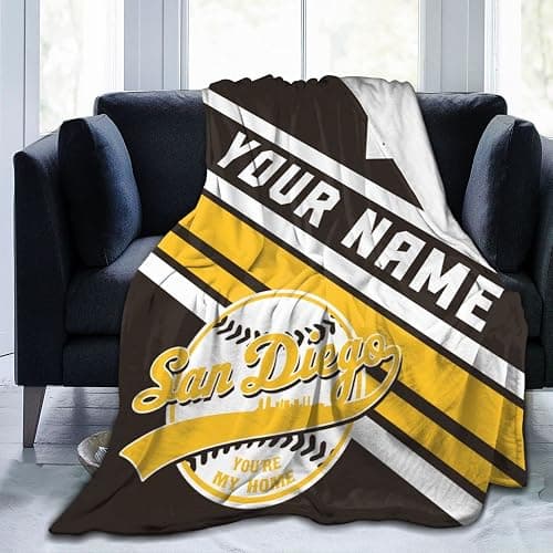 Custom Blanket for Bed Fans Gift Baseball City Name and Number Winter Summer Fleece Throw Blankets Personalized, 40"x50", 50"x60", 60"x80" thumbnail 4