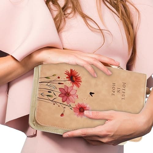 Bible Cover Case for Women,PU Leather Bible Case,Church Bible Bag Carrying Case Accessories Study Supplies with Zippered Pocket(Floral Pattern, 10.5 x 7.6 x 2.1 inches) thumbnail 7