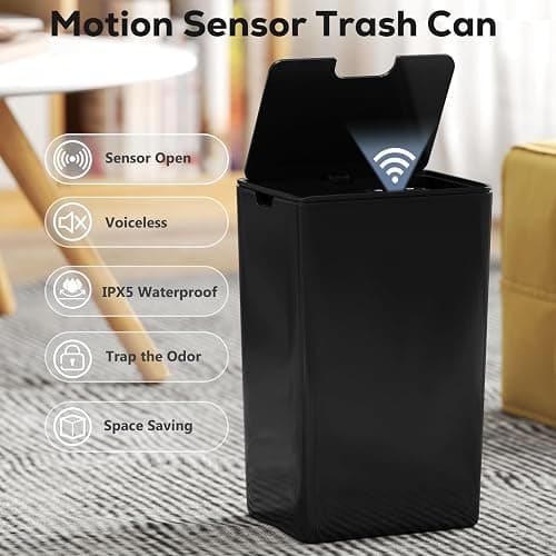 jinligogo 2Pack Bathroom Small Trash Can with Lid, 4 Gallon Touchless Automatic Garbage Can Slim Waterproof Motion Sensor Smart Trash Bin for Bedroom, Office, Living Room-Black - 2P 4 Gallon Black thumbnail 3