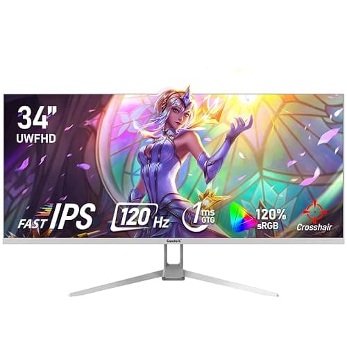 Gawfolk 34 Inch IPS Ultrawide 120Hz Gaming Computer Monitor, 21:9 UWFHD (2560x1080) PC Screen, 120% sRGB, Adaptive Sync, 178° Viewing Angle, Display Port, HDMI, Compatible with Wall mounting - White - Image 1