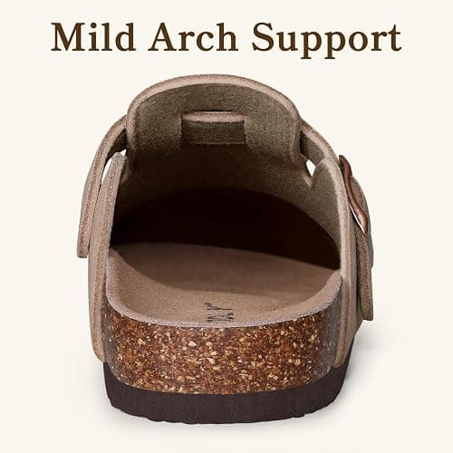 ODOLY Genuine Suede Clogs for Women Men Comfort Cork Footbed Potato Shoes | Unisex Lightweight Slip-On Leather Mules with Arch Support, Adjustable Buckle, Indoor Outdoor Footwear thumbnail 5