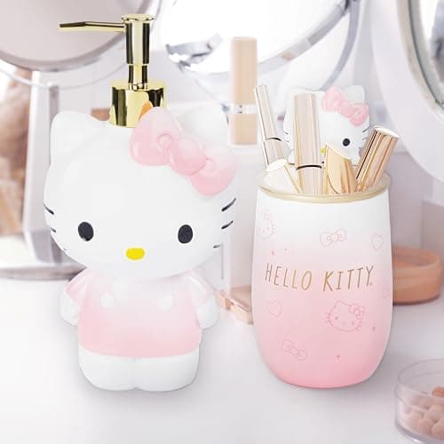 Jay Franco Hello Kitty Tumbler and Soap Dispenser Set - 2 Piece Pink Collection Includes Resin Lotion Pump and Cup - Bathroom Décor thumbnail 5