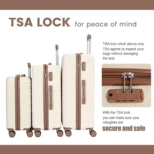 Tripcomp Luggage set 5 Piece Suitcases with Wheels, ABS Hardshell Carry On and Checked luggage with TSA lock a travel bag and a toiletry bag (20/24/28), Creamy White thumbnail 3