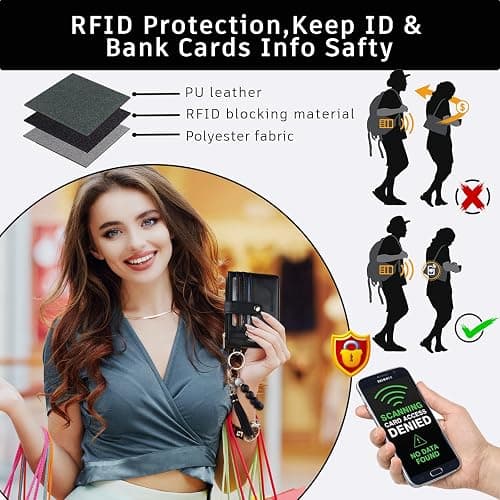 BAOSIWA Silicone Bracelet Keychain Wallet for Women Wristlet Card Holder Slim RFID Wallet with Zipper Pocket thumbnail 4