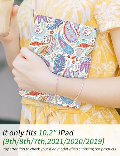 Rvciby Case for iPad 9th/ 8th/ 7th Generation Case 10.2 Inch (2021/2020/2019 Release), Slim Lightweight Soft Trifold Clear Back Transparent Cover with Pencil Holder & Auto Sleep/Wake Cover,Paisley thumbnail 7