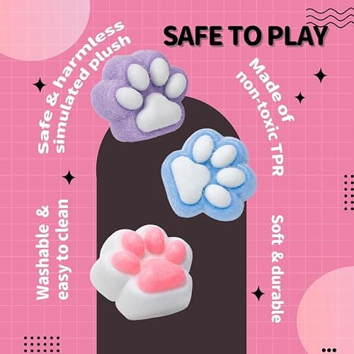 Taba Squishy Paw Gift Box, Cat Paw Squeeze Toys, Cute Kawaii FuFu Squishies, Sticky Squishy Cat Paw Fur Ball, Kitty Paw Stress Relieving Fur Toys, YoYo Funny Fidget Toys for Gift, Kids-Purple&White - White&Purple with GiftPackage thumbnail 7