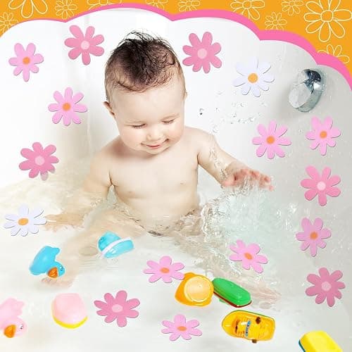 Chiisong 24 Pcs Flower Non Slip Bathtub Sticker Daisy Skidproof Shower Sticker Anti Slip Shower Decals Bathe Treads Adhesive Appliques Scraper Bright Flower Adhesive Decal for Bathroom Decor(Pink) - Pink thumbnail 4