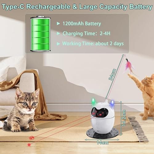 TBTeek Cat Toy, Automatic & Remote Control, 2in1 Rechargeable - Rotating Feather & Dual Light, Cat Toy for Indoor Cats Kittens thumbnail 6