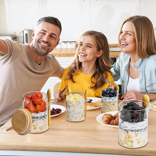 Overnight Oats Jar,4 Pack Meal Prep Containers With Lids, 16oz Oats Jar Glass, Overnight Oats Containers With Lids, Chia pudding jars with lids, Oatmeal Cups thumbnail 2