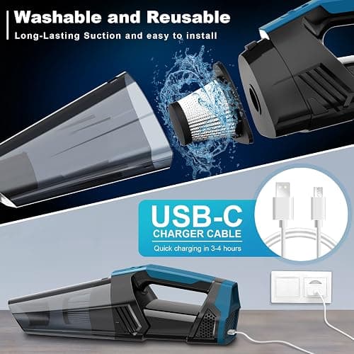 Blestan Cordless Car Vacuum Lightweight High Power Handheld Vacuum Cleaner with LED Light, Hand Vacuum for Car Home Office and Pet Hair, BlackBlue thumbnail 4
