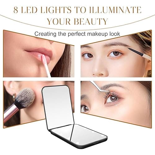 Kakuje Compact Mirror, 1X/3X Magnification LED Pocket Mirror with Nternal BIattery, Pink Mini Mirror for Purse, Pocket,Travel and Present - Black thumbnail 3